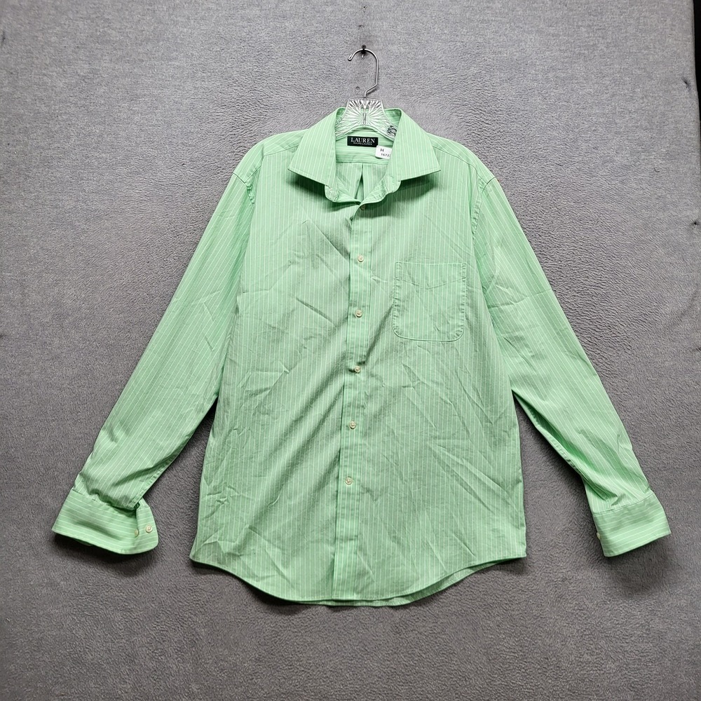 Lauren Ralph Men Button Up Shirt 16.5 L Green Striped